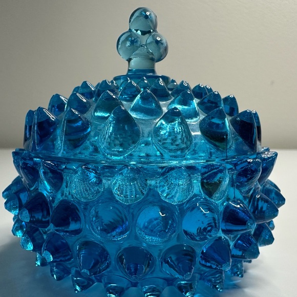 Antique Turquoise Hobnail Glass Candy Dish - Picture 3 of 5